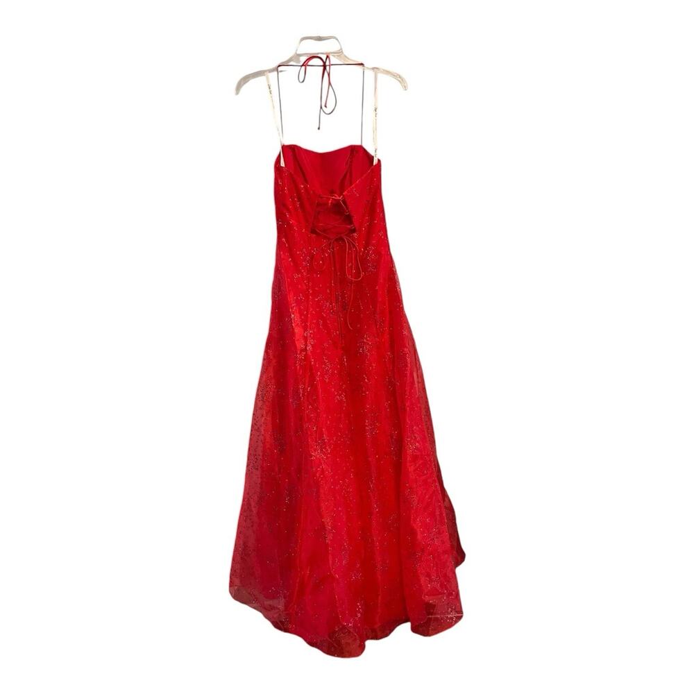 Niki Livas Y2K Red Sparkling Strappy Tie Back Prom Formal Dress‎ Sz 3/4 Goth